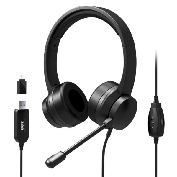 Port Connect USB Headset 1.8m Cable with Mic and Padded/Soft Cushions Black - Image 5