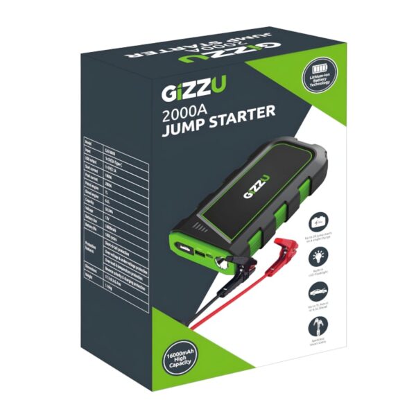 GIZZU 2000A Jump Starter 16400mAh - Black - Image 5