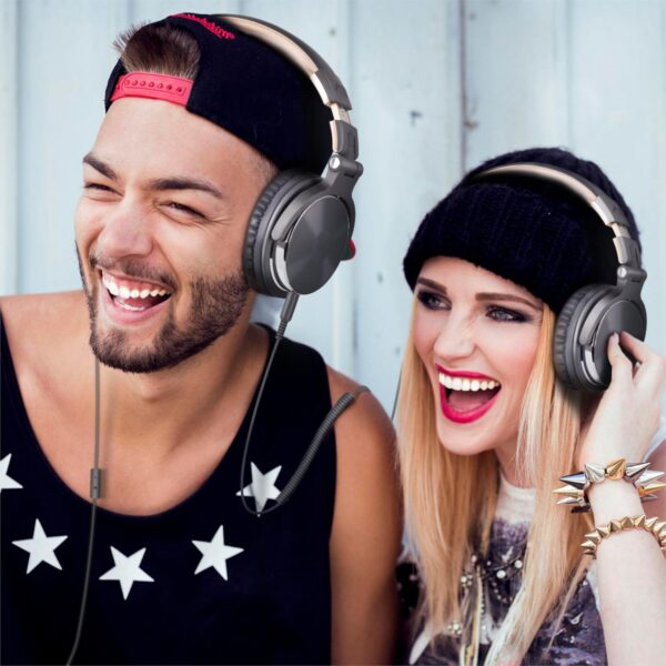 Oneodio Pro 10 Professional Wired Over Ear DJ and Studio Monitoring Headphones - Grey/Gold - Image 5