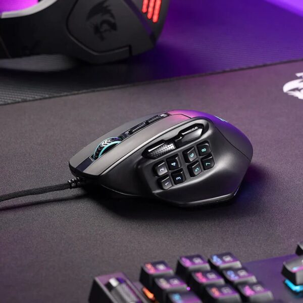 REDRAGON Aatrox 6200DP RGB MMO Gaming Mouse - Black - Image 7