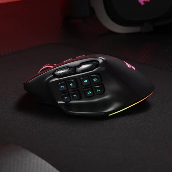 REDRAGON Aatrox Wireless 6200DP RGB MMO Gaming Mouse - Black - Image 4